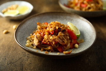 Traditional homemade pad thai noodles