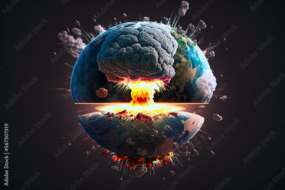 Wall mural concept of planet earth exploding from atomic bomb