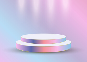 A Abstract round podium illuminated with points of spotlight on the top. stage of Award ceremony concept