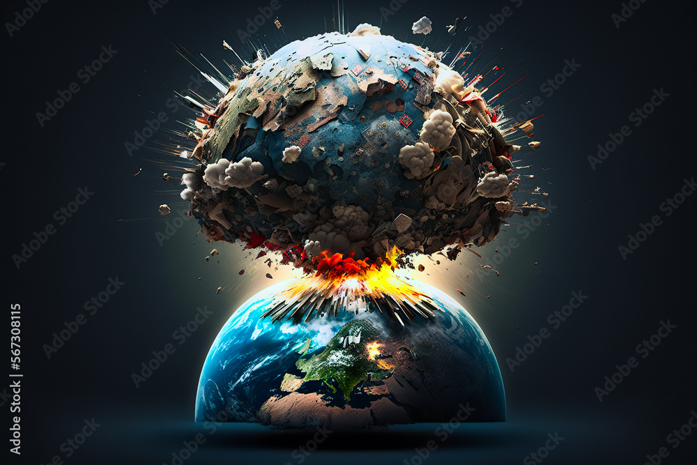 Wall mural concept of planet earth exploding from atomic bomb
