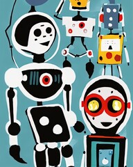 set of cartoon robots unique art Generative AI