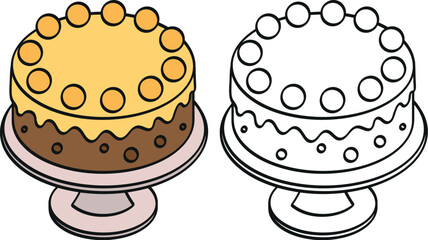 Traditional simnel easter fruit cake with marzipan topping dessert sweet isometric vector icon illustration with black outline