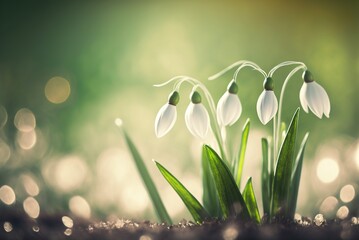 Beautiful snowdrop flowers macro photography spring galanthus illustration generative ai
