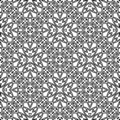 Stylish texture with figures from lines.
Abstract geometric black and white pattern for web page, textures, card, poster, fabric, textile. Monochrome graphic repeating design. 