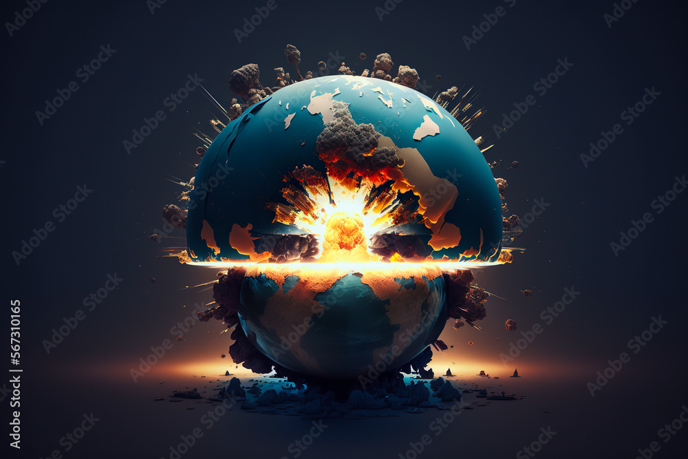 Wall mural concept of planet earth exploding from atomic bomb