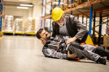 Warehouse worker got injured, broke his leg, senior manager is helping him out