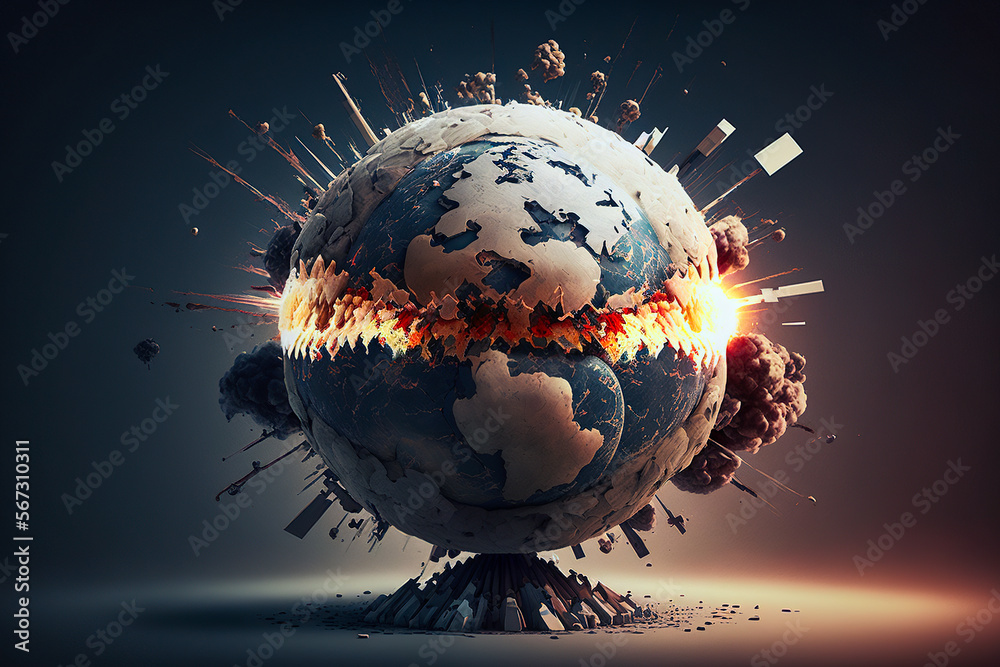 Wall mural concept of planet earth exploding from atomic bomb
