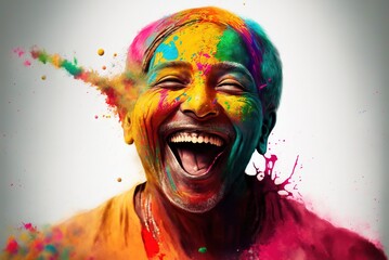 Celebration of Holi festival day colorful illustration of man covered in paint illustration generative ai
