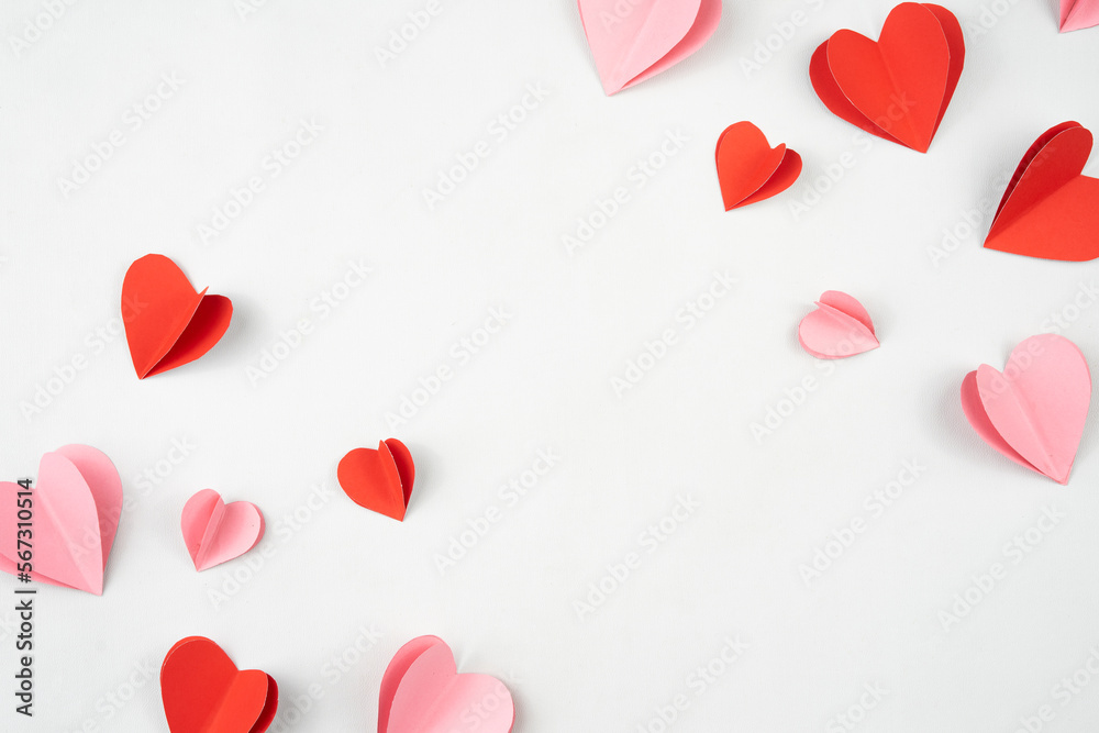Poster red and pink love shape origami composition for frame and background