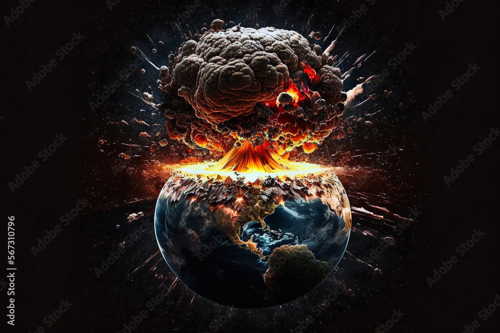 Wall mural concept of planet earth exploding from atomic bomb