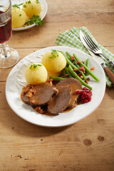 Delicious meat dish served on plate