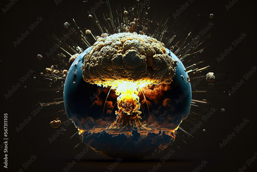 Wall mural concept of planet earth exploding from atomic bomb