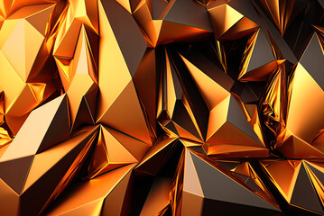 Polygonal abstract motif wallpaper with crystal material in golden color. Generative AI