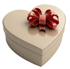 St. Valentine's Day: Decorated Beige heart-shaped box with bow on transparent background. Present for beloved one's. AI