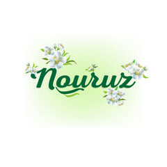 Fototapeta premium Postcard poster with Nauryz holiday. vector illustration. Nauryz logo with flowers