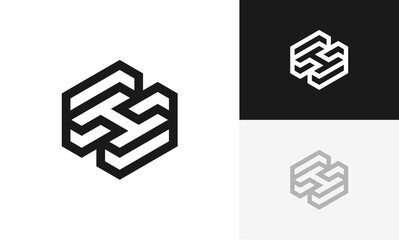 SH or HS letter logo initial design vector