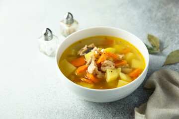 Traditional homemade fish soup with vegetables