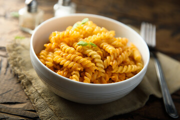 Pasta with tomato sauce and basil