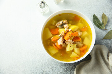 Traditional homemade fish soup with vegetables