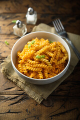 Pasta with tomato sauce and basil