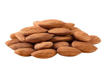 Heap of fresh almonds isolated on transparent background.