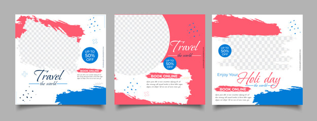 Social media travel feed post bundle kit template	