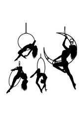 Female aerial hoop athlete silhouettes