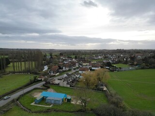 Obraz premium Fyfield ,small village and farm fields Essex UK Drone, Aerial, view from air, birds eye view,