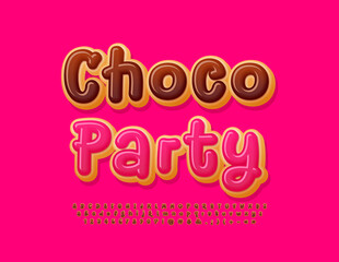 Vector sweet Poster Choco Party. Creative Tasty Donut Font. Delicious set of cake Alphabet Letters and Numbers