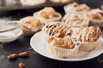 Homemade Gluten Free Apple Nuts Muffins on Black Background