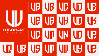 Security shield initial letter V VV logo design branding set