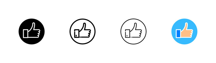 Thumb up set icon. Index finger, fist, cool, nice, direction, excellent, thumb up, waving. Gestures for the deaf concept. Vector icon in line, black and colorful style on white background