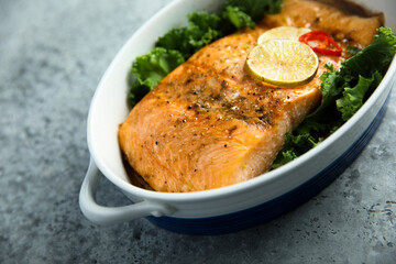 Roasted salmon with lime and chili