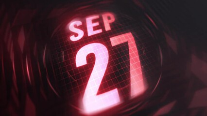 27 September in 3d motion graphic. Infrared calendar in futuristic and tech glowing neon for takes, commemoratives in led and etc. 4k in loop