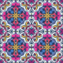 Fototapeta premium Mediterranean mosaic seamless pattern design, Repeat textile design. 