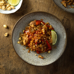 Traditional homemade pad thai noodles