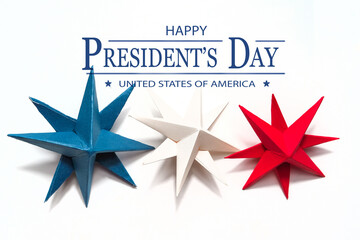 President's day.American handmade stars on white background.President's day background, holiday card. DIY festive flat lay. presidential day zero waste, paper, eco postcard.