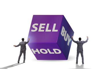 Trader with three options of buy sell and hold