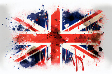 Distressed worn watercolour background of a Union Jack national flag of the United Kingdom, Generative AI stock illustration image
