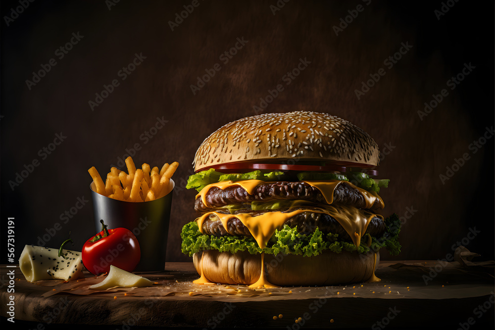 Wall mural Cheeseburger, generative ai