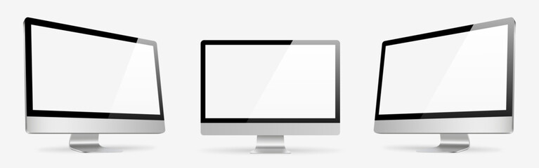 Realistic set computer. Device screen mockup collection. Realistic mock up computer with shadow - stock vector. - obrazy, fototapety, plakaty