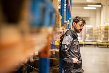 Warehouse worker feeling sick, barely standing on feet