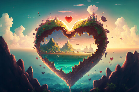 A romantic sky filled with floating hearts for a dreamy love celebration - Generative Ai	
