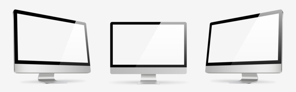 Realistic set computer. Device screen mockup collection. Realistic mock up computer with shadow - stock vector.