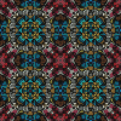 Fototapeta premium Mediterranean mosaic seamless pattern design, Repeat textile design. 