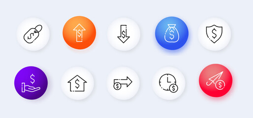 Crypto wallet icons set. cryptocurrency, technology, exchange, exchange rates, transactions, money, work, earnings. Money managament concept. Neomorphism style. Vector line icon for Advertising