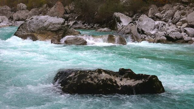 Emerald Green River Soca in Julian Alps Slovenia