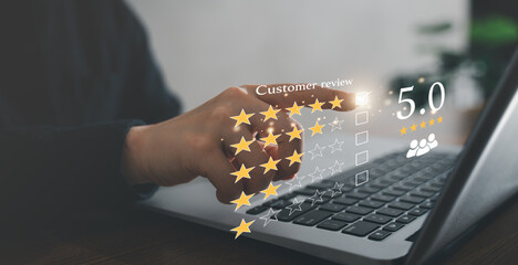 Customer rate their satisfaction ranking for experience review survey.