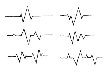 Six Ecg Heartbeat Lines Hand Sketched Collection