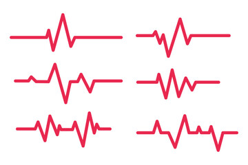 Six Ecg Heartbeat Lines Red Collection